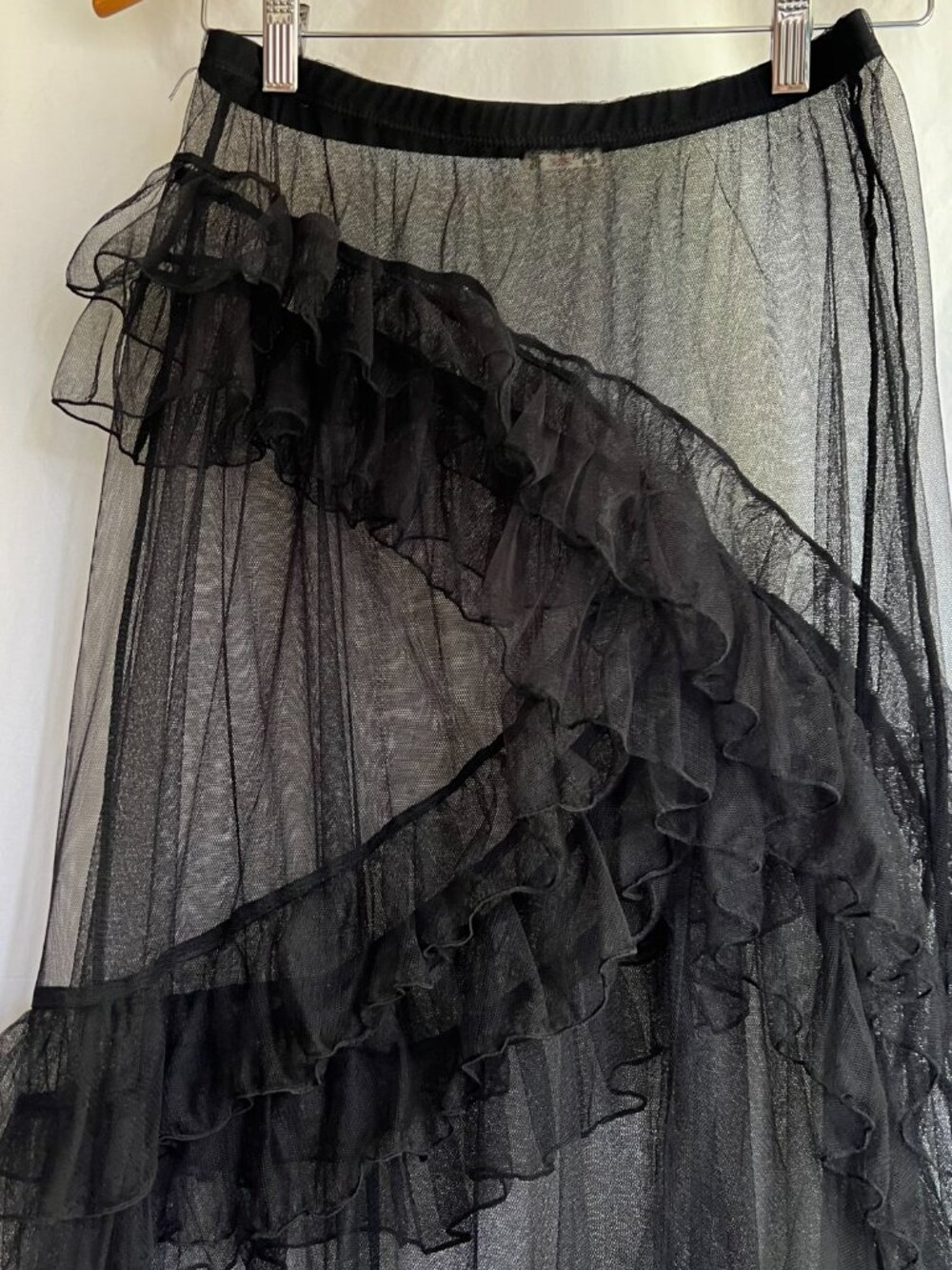 Free People Black Sheer Ruffle Mesh Maxi Skirt XS - Picture 5 of 9